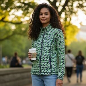 J. McLaughlin Zip Billie Jacket Navy White Green Small Full-Zip Active Outdoor